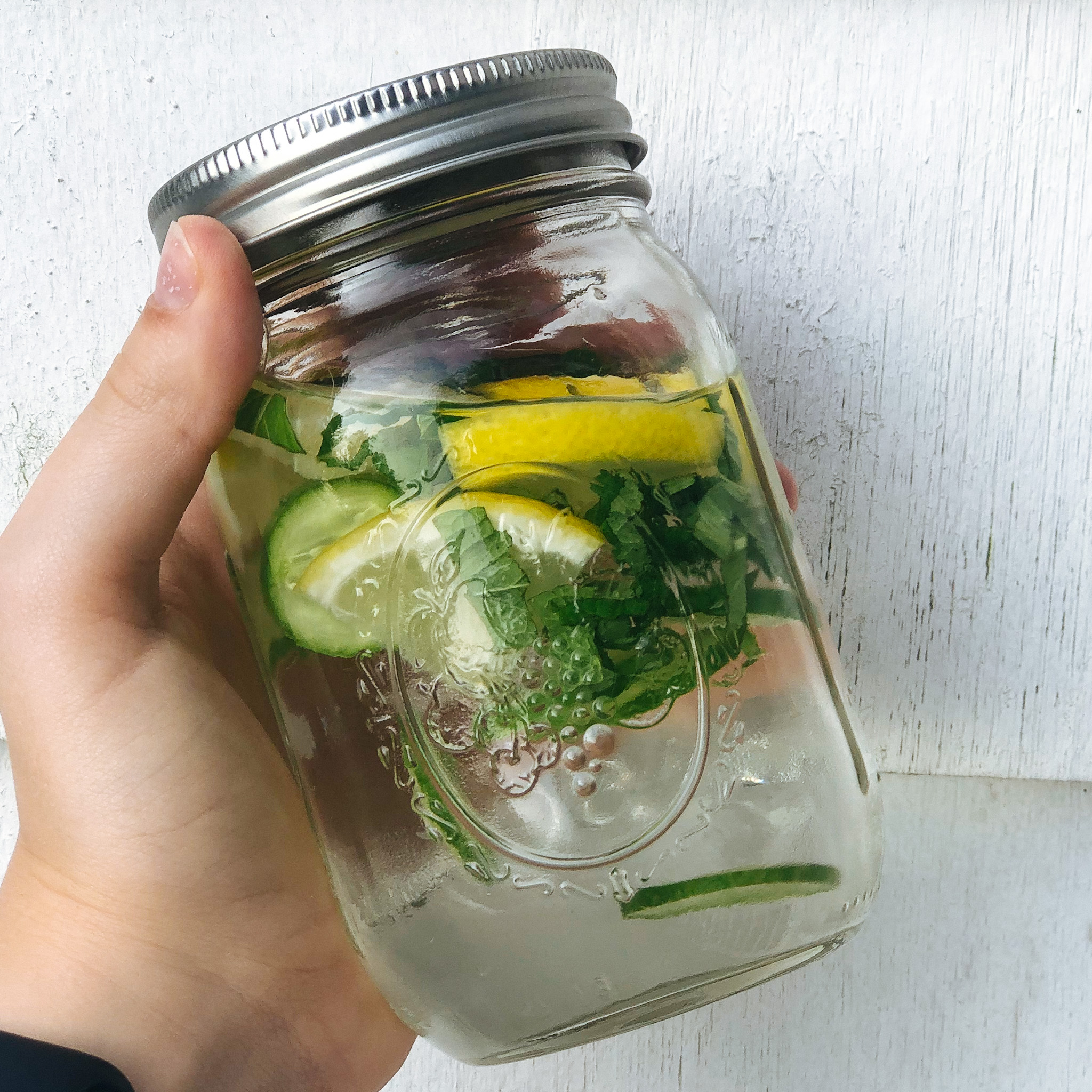 the hydrating water with lemon, cucumber, and mint