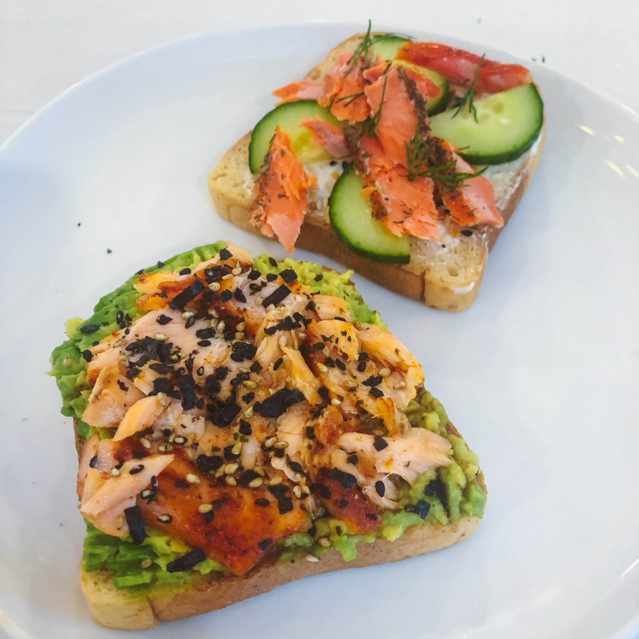 the finished salmon toast two ways